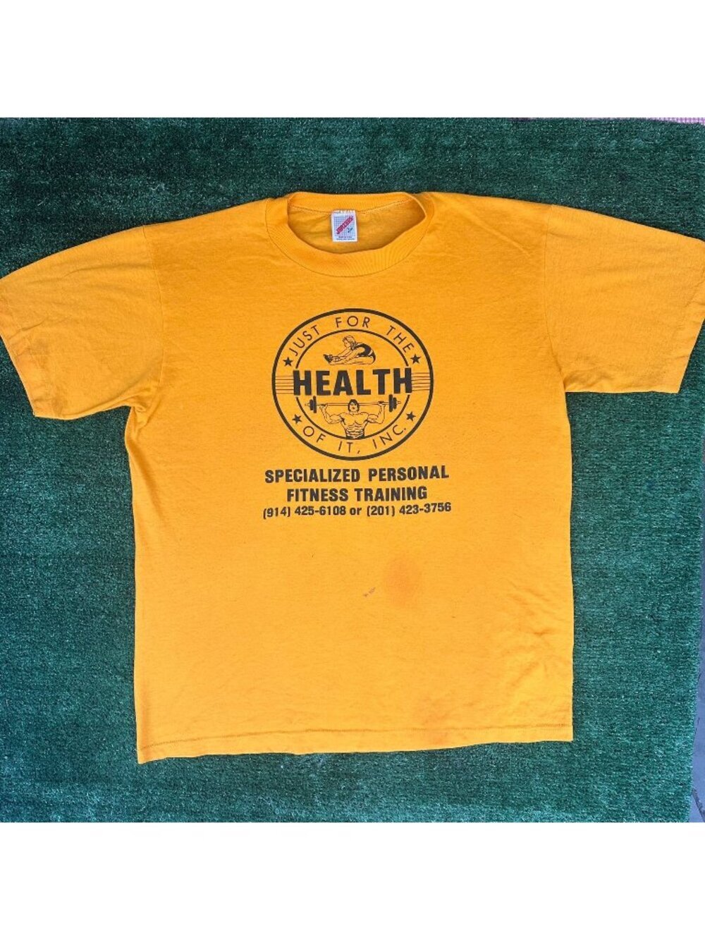 Vintage 80s Personal Fitness Training T-Shirt Yellow L Single Stitch Bodybuilder